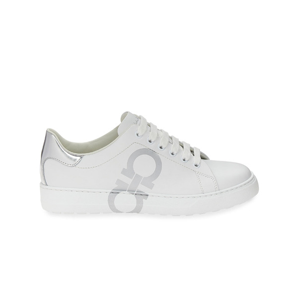 Ferragamo Women's Gancini Lace Up Low Top Sneakers White Size 10 240206